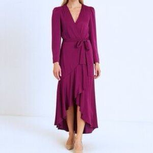 EXPRESS • Purple Satin Ruffle Wrap Dress